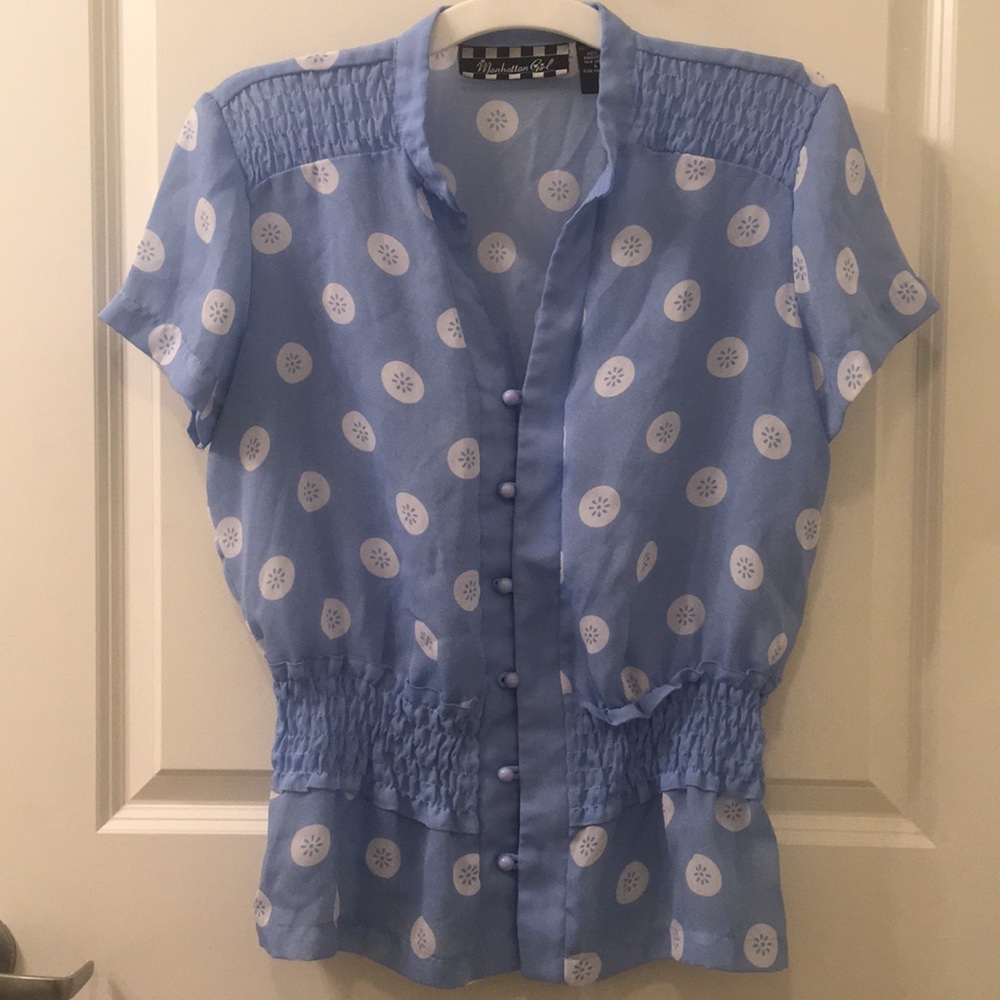 Floral Cinched Waist Button-up Top L